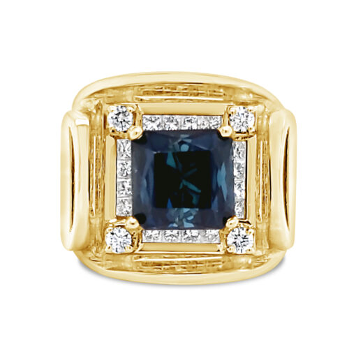 INDICOLITE TOURMALINE AND DIAMOND RING