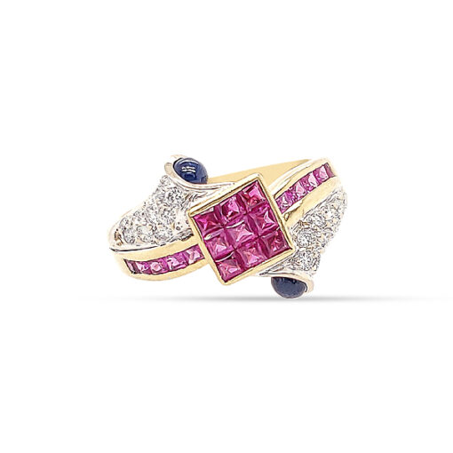 Ruby, DIA, Sapphire Custom Ring 18KT Y/W