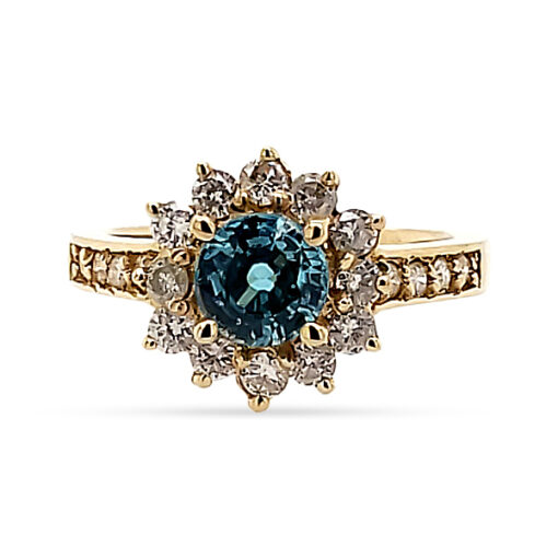 BLUE ZIRCON AND DIAM RING  14KY