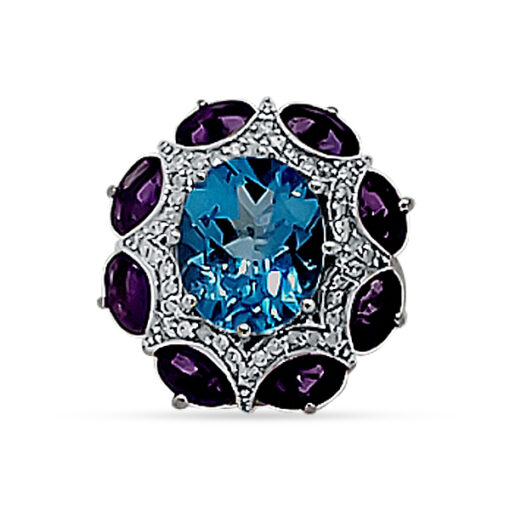 BLUE TOPAZ, AMETHYST, AND DIAMOND RING