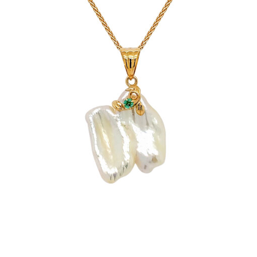 BIWA PEARL AND EMERALD PENDANT