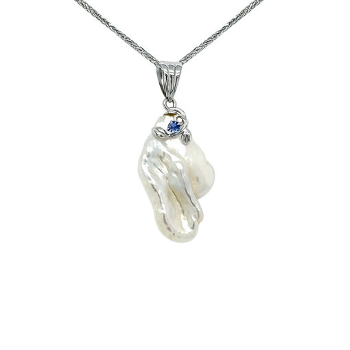 BIWA PEARL AND SAPPHIRE PENDANT