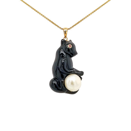 JADE AND PEARL CAT PENDANT