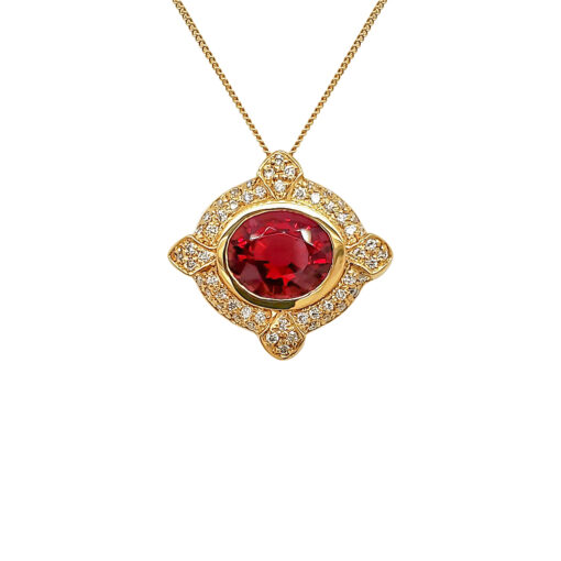 RUBELLITE TOURMALINE AND DIAMOND PENDANT