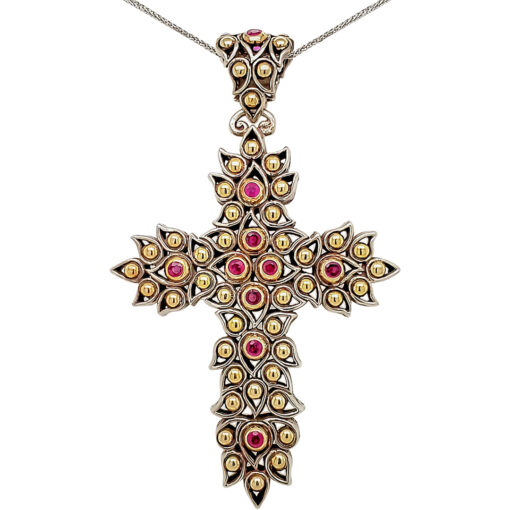 RUBY 18KT/SS CROSS PENDANT