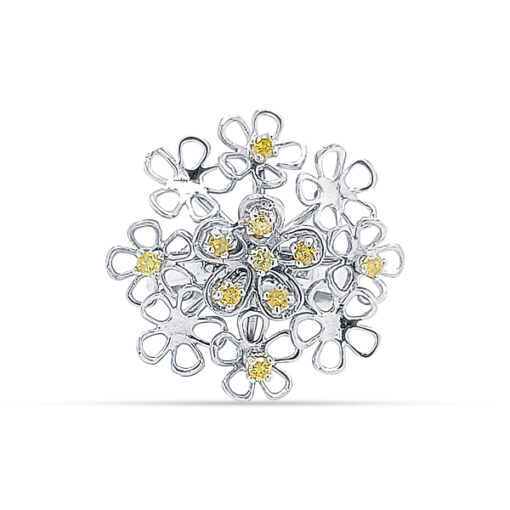 YELLOW DIAMOND FLOWER RING 14KW