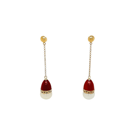 WHITE PEARL AND RED JADE EARRINGS