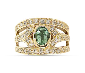 Paraiba Tourmaline And Diamond Wide Band Ring