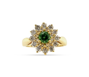 Rare Russian Demantoid Garnet And Diamond Ring.