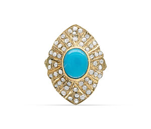 Estate Natural Persian Turquoise And Diamond Ring