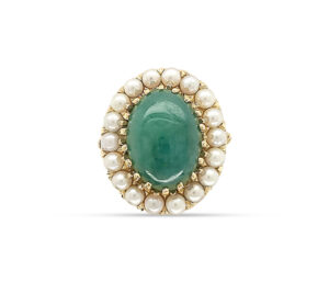 Estate Jadeite Jade And Pearl Ring