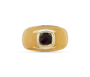 Yellow Jade And Garnet Ring