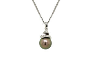 Tahitian Black Pearl And Diamond Pendant