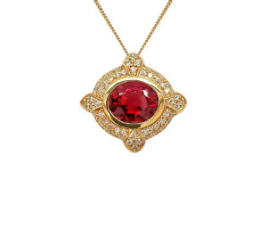 Rubellite Tourmaline And Diamond Pendant