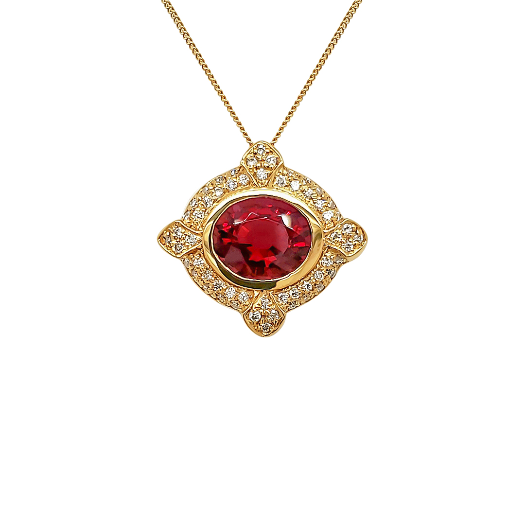 Rubellite Tourmaline And Diamond Pendant