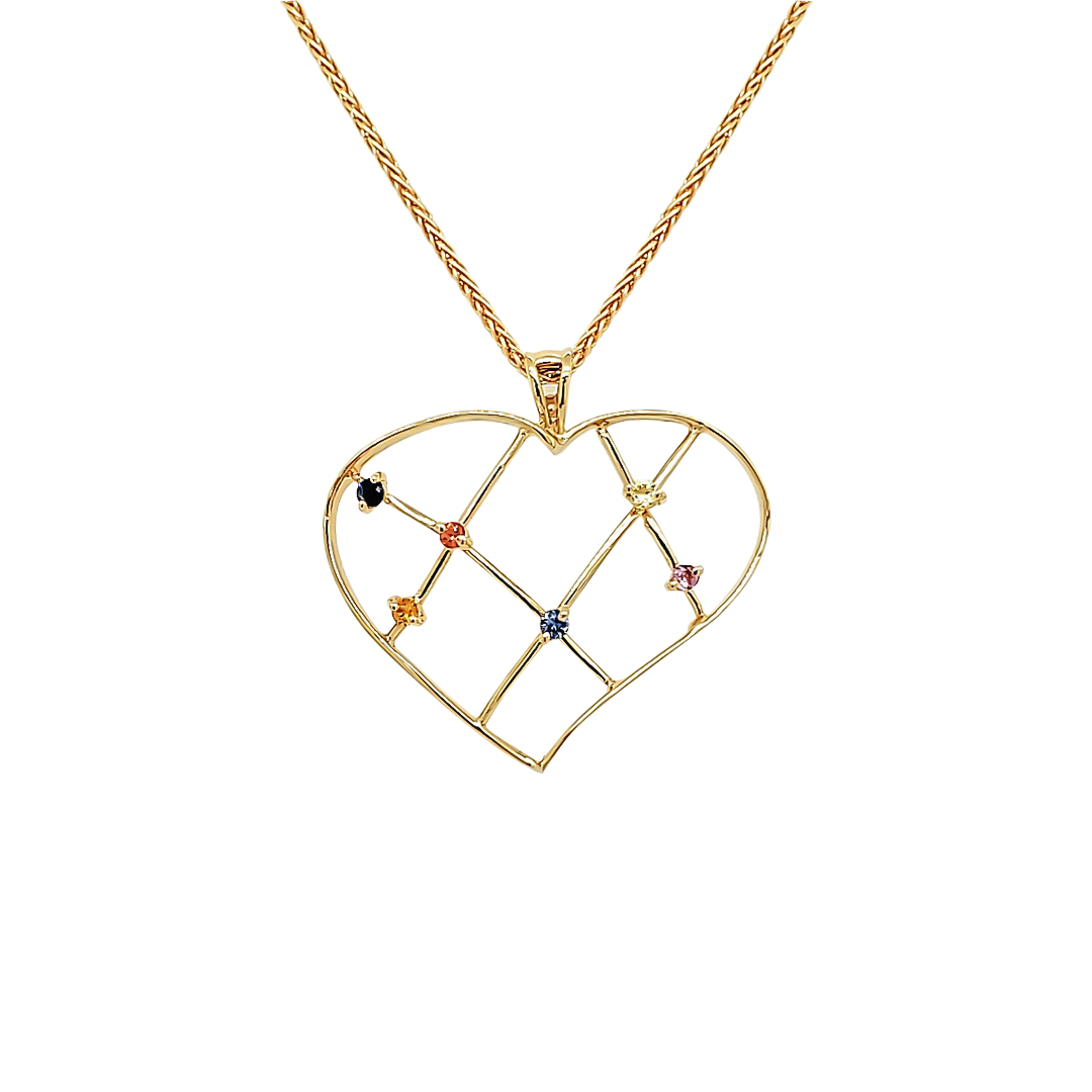 Multi-Color Sapphire Heart Pendant