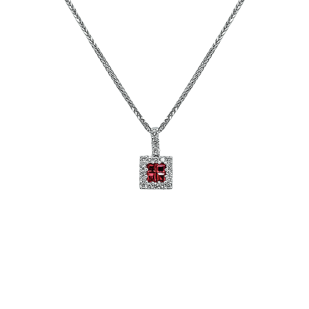 Square Ruby and Diamond Halo Pendant