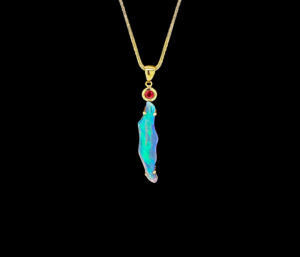 Black Lightening Ridge Opal And Ruby Pendant