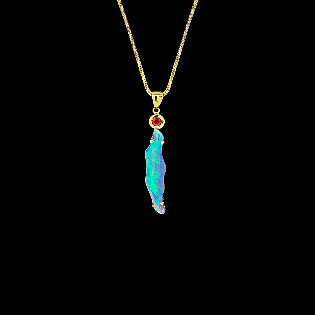 Black Lightening Ridge Opal And Ruby Pendant