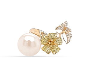 Butterfly, Flower In Yellow And White Diam, Golden Saltwater Pearl