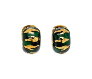 Green Enamel And Gold Earrings