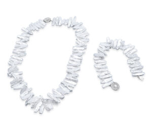 Biwa Pearl Necklace And Bracelet Set