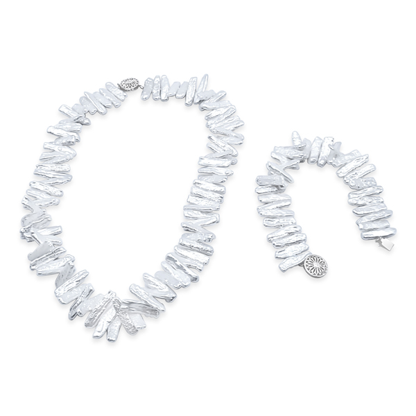 Biwa Pearl Necklace And Bracelet Set