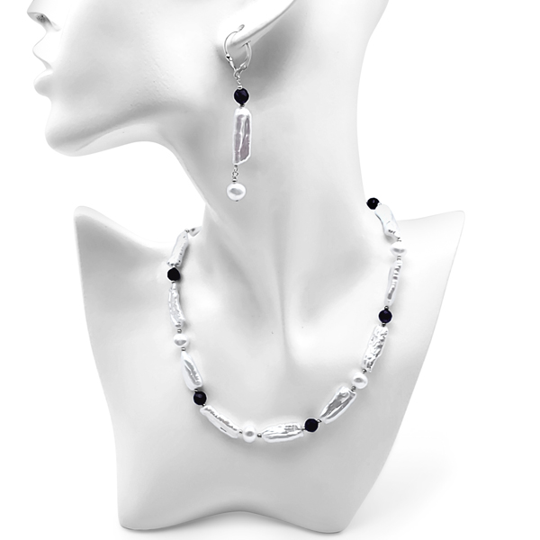 Pearl And Amethyst Necklace And Earring Set