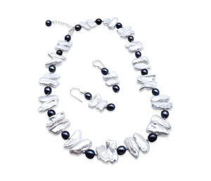 Biwa Pearl Necklace And Earring Set
