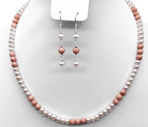 Pink Pearl And Pink Coral Necklace And Earring Set